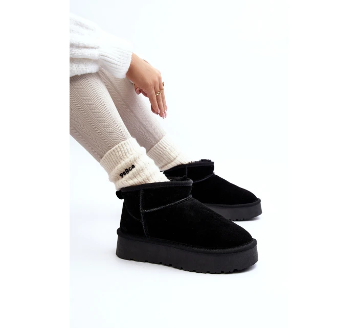 Modne Zamszowe Niskie Śniegowce Czarne Nucca