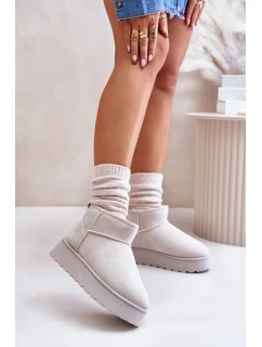 Śniegowce Damskie Na Platformie Ocieplane Futerkiem Jasnoszare Xamella