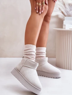 Śniegowce Damskie Na Platformie Ocieplane Futerkiem Jasnoszare Xamella