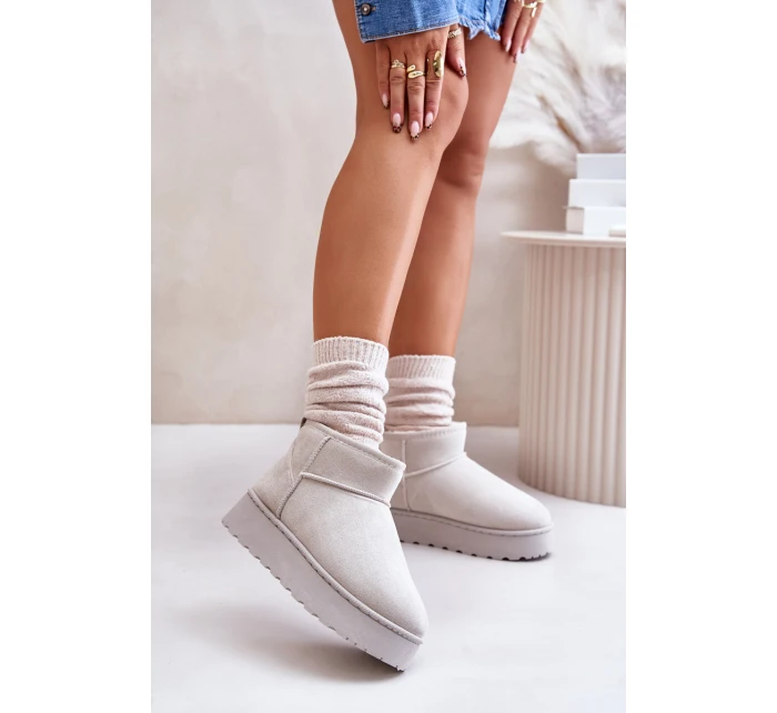 Śniegowce Damskie Na Platformie Ocieplane Futerkiem Jasnoszare Xamella