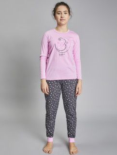 Antilia dievčenské pyžamo s dlhým rukávom a dlhými nohavicami - ružová/potlač