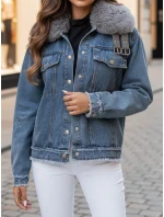 Dámska džínsová bunda FURDENIM s kožušinou svetlo modrá FashionStreet TY4755z
