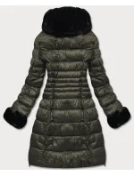 Dlhšia dámska prešívaná zimná bunda khaki (j19-017)