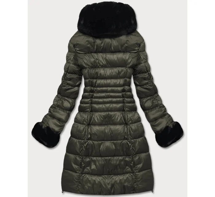 Dlhšia dámska prešívaná zimná bunda khaki (j19-017)