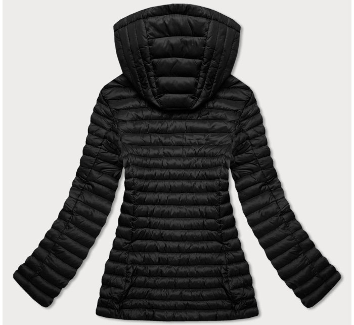 Čierna prešívaná bunda s kapucňou (LD-7218)