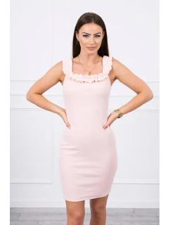 Španielske šaty s volánikmi púdrovo ružové