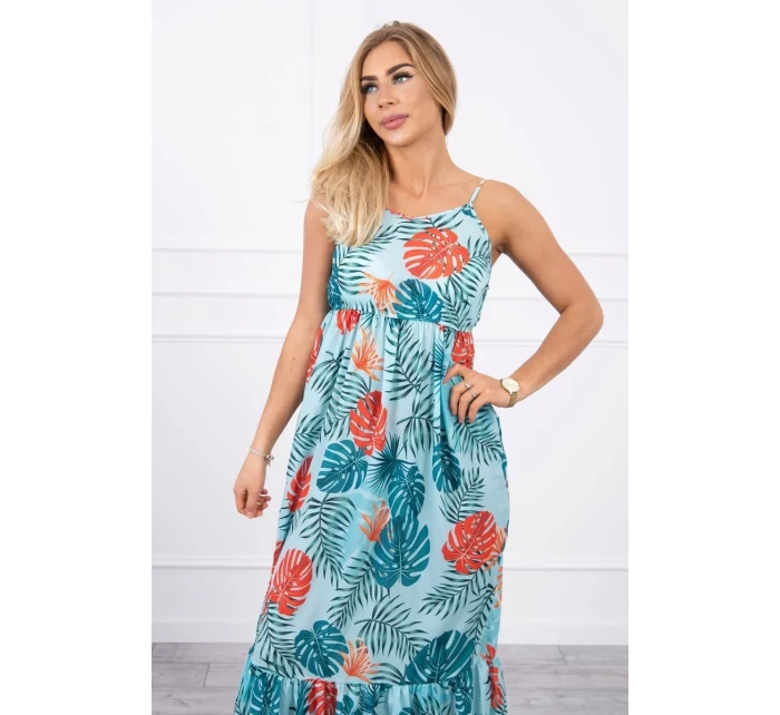 Šaty s motívom listov v mätovej farbe