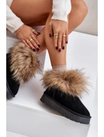 Skórzane Śniegowce Na Platformie Z Futerkiem Czarne Avirisa