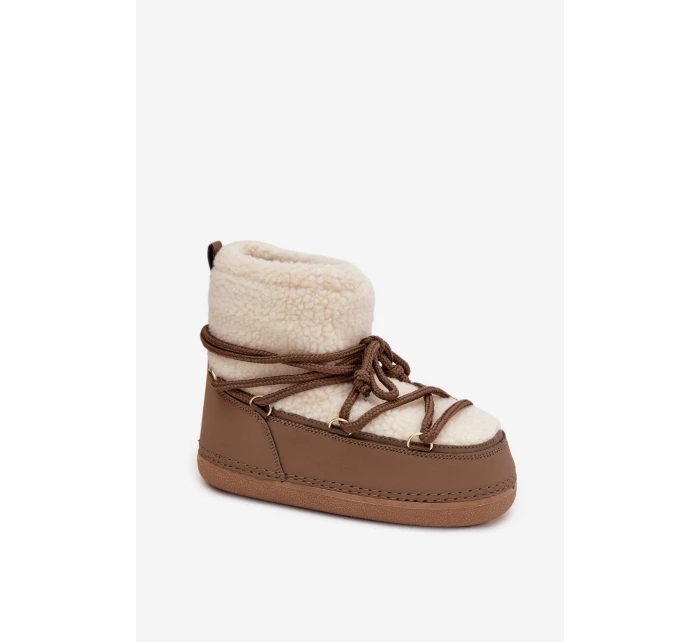 Dámské sněhule s beránkovou podšívkou na zavazování tmavě béžové Belira