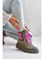 Dámske členkové topánky na platforme s ozdobným čipkovaným leopardím vzorom zelené Edidda Dámske členkové topánky na platforme s ozdobným čipkovaným leopardím vzorom zelené Edidda