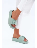 Dámske penové papuče s platformou a prackou - zelené