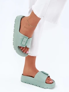 Dámske penové papuče s platformou a prackou - zelené