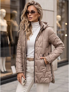 Dámska prešívaná bunda s odnímateľnou kapucňou, béžová, FashionStreet TY5793