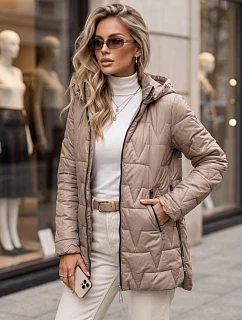Dámska prešívaná bunda s odnímateľnou kapucňou, béžová, FashionStreet TY5793