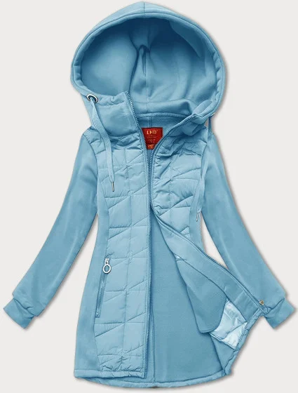 Dámska svetlomodrá mikina na zips z rôznych materiálov LHD (AMG-165) Dámska svetlomodrá mikina na zips z rôznych materiálov LHD (AMG-165)