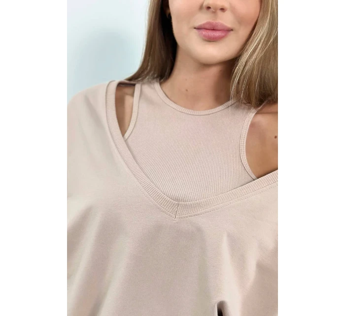 model 18753509 set halenka + top + legíny béžová - K-Fashion