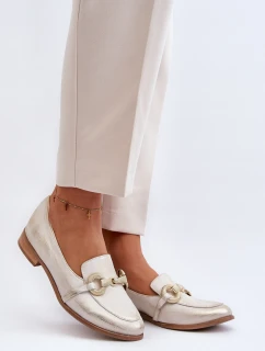 Zazoo 2880 Damskie Mokasyny Skórzane Z Ozdobą Złote