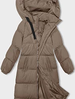 Dámska dlhá hrubá bunda s kapucňou Dark Beige (5M3163-84)