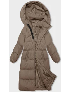 Dámska dlhá hrubá bunda s kapucňou Dark Beige (5M3163-84)