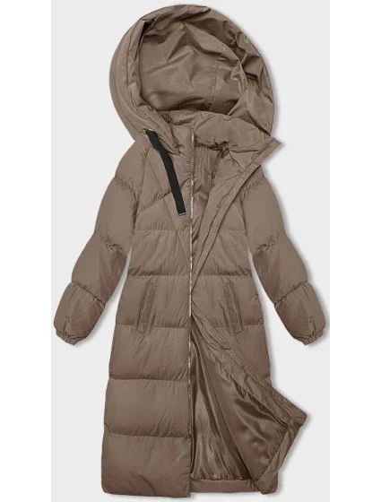 Dámska dlhá hrubá bunda s kapucňou Dark Beige (5M3163-84)
