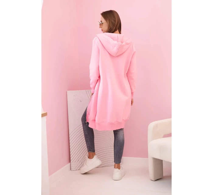 Dámská zateplená mikina s kapucí a zipem světle růžová