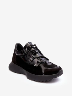 Skórzane Lakierowane Buty Sportowe Damskie M01/2 Zazoo Czarne