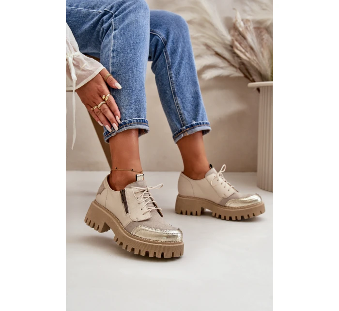 Półbuty Damskie Ze Skóry Naturalnej Beżowe Maciejka 06177-04