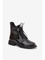 Kožené lakované boty s vzorem vyhřívané černé model 21744848 - Boto