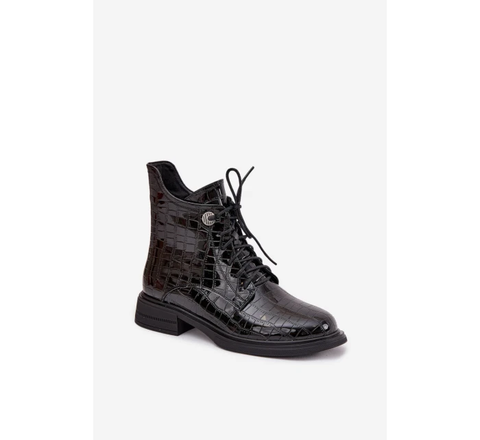 Kožené lakované boty s vzorem vyhřívané černé model 21744848 - Boto