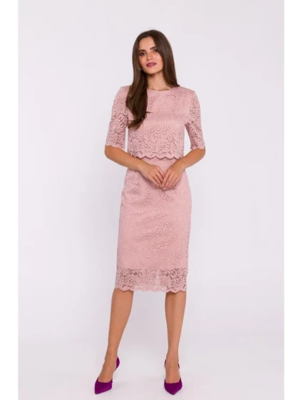 Krajkové šaty s topem pudrové model 20531266 - STYLOVE Krajkové šaty s topem pudrové model 20531266 - STYLOVE