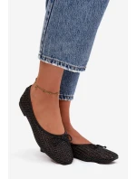 Dámske baleríny s úpletom a mašľou Belirra - čierne