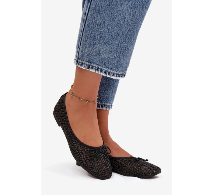 Dámske baleríny s úpletom a mašľou Belirra - čierne