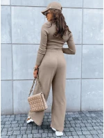 Dámsky komplet širokých nohavíc a crop topu ASTRAL ALLURE dark beige FashionStreet AY0905