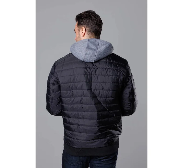 Čierna pánska bunda typu "bomber" s teplákovou kapucňou (8M985-392) Čierna pánska bunda typu "bomber" s teplákovou kapucňou (8M985-392)