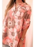 Dámske bavlnené tričko s 3/4 rukávmi s gombíkom a vreckom malinová