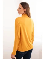 Dámska viskózna blúzka s rolákom a dlhými rukávmi horčicovej farby