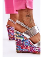 Damskie Sandałki Na Koturnie Srebrne Calderia Damskie Sandałki Na Koturnie Srebrne Calderia