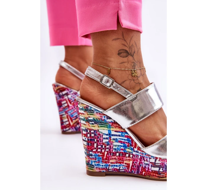 Damskie Sandałki Na Koturnie Srebrne Calderia Damskie Sandałki Na Koturnie Srebrne Calderia