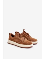 Męskie Sneakersy Na Platformie Zamszowe Big Star OO174014 Brązowe