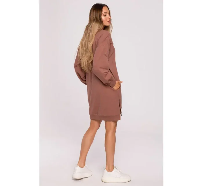 M676 Svetrová tunika so zipsami - čokoládová