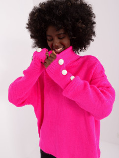Fluo ružový dámsky oversize sveter s rolákom