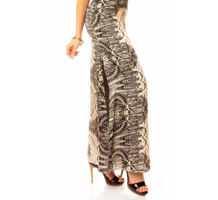 Letné dámske šaty s elegantným potlačou dlhé čierno-ecru - Farebná / S - SWEEWE