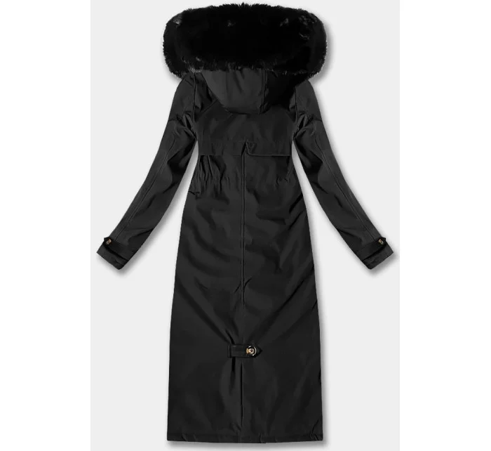 Dámska čierna teplá zimná bunda s dĺžkou po kolená Libland (7643)
