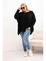 Dámsky sveter Plus Size s akrylovým voľným strihom a 3/4 rukávmi čierny