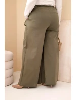 Plus veľkosť dámske široké nohavice s ozdobným kvetom v páse Khaki