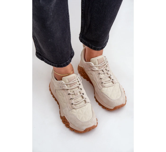 Skórzane Sneakersy Damskie Big Star OO274A315 Hi-Poly System Beżowe Skórzane Sneakersy Damskie Big Star OO274A315 Hi-Poly System Beżowe