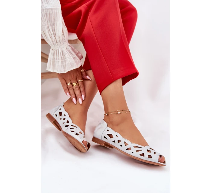 Ażurowe Baleriny Z Odkrytymi Palcami Srebrne Calgis