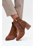 Botki Damskie Ażurowe Z Naturalnego Zamszu Na Słupku Zazoo 3690 Brązowe