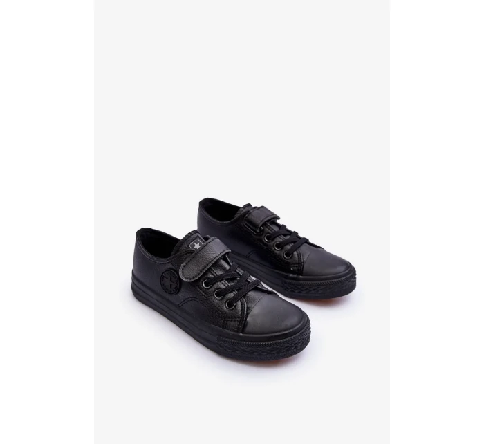 Detské kožené tenisky na suchý zips, čierne Delmara Detské kožené tenisky na suchý zips, čierne Delmara
