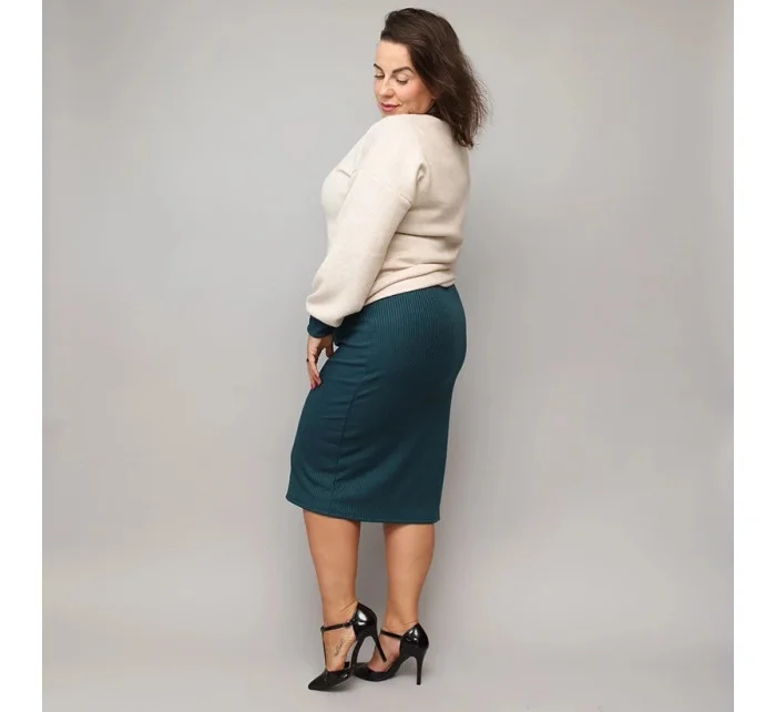 Béžovo-tmavozelené šaty s pletenou blúzkou (682)